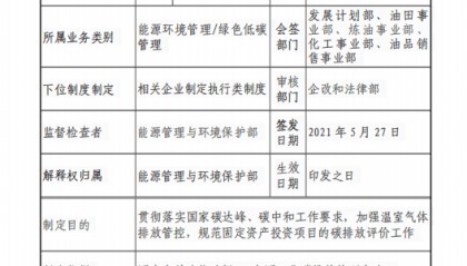 中国石化固定资产投资项目 碳排放评价管理办法