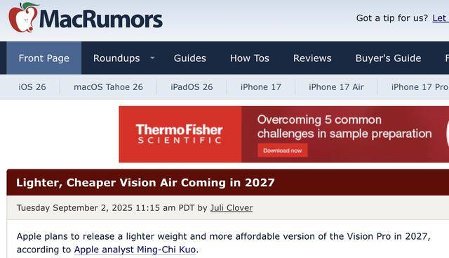 苹果 Vision Air 2027 年登场：重量减半，目标销量百万台